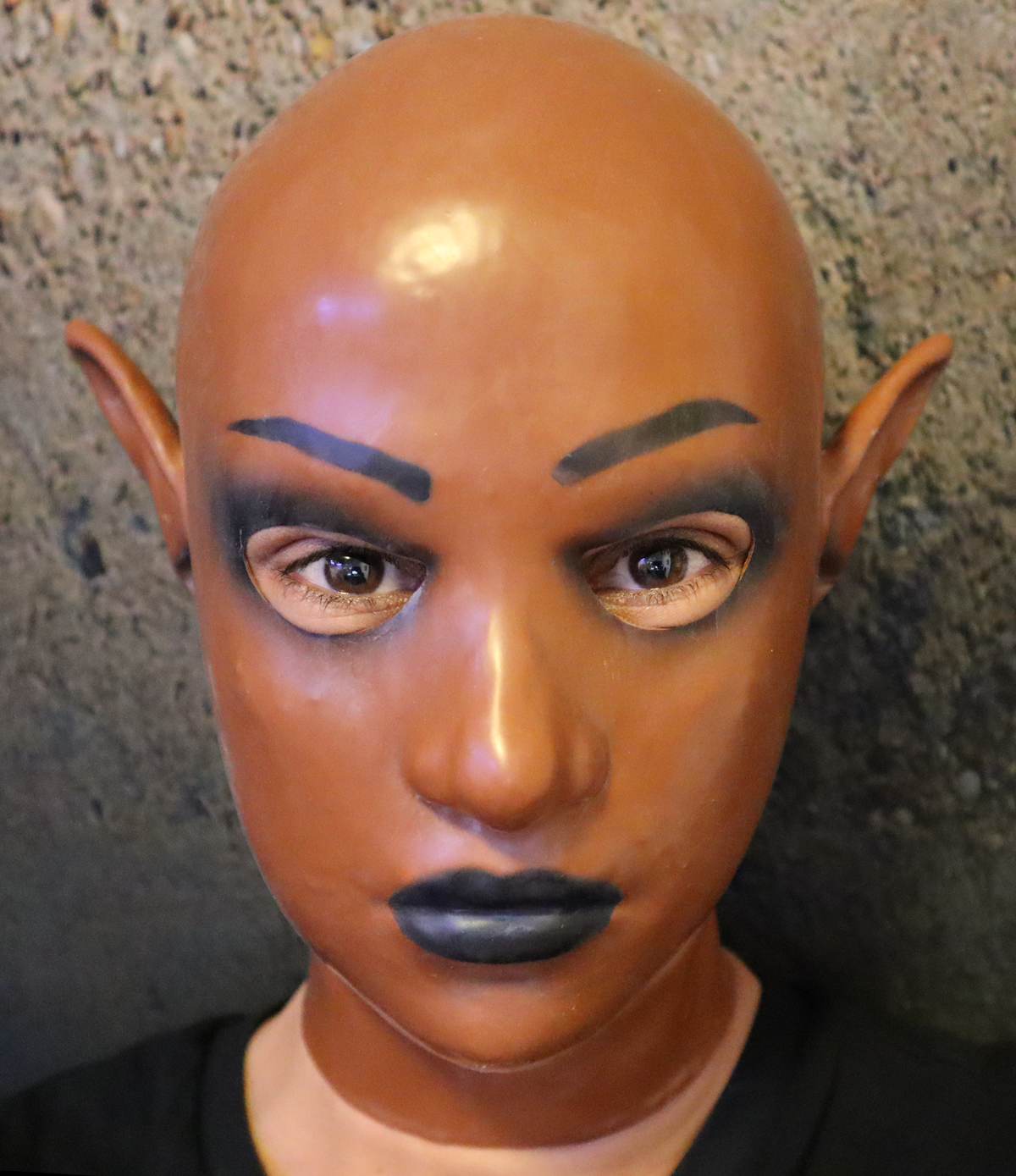 Elf hood - brown with painted features (machine prototype batch 7)