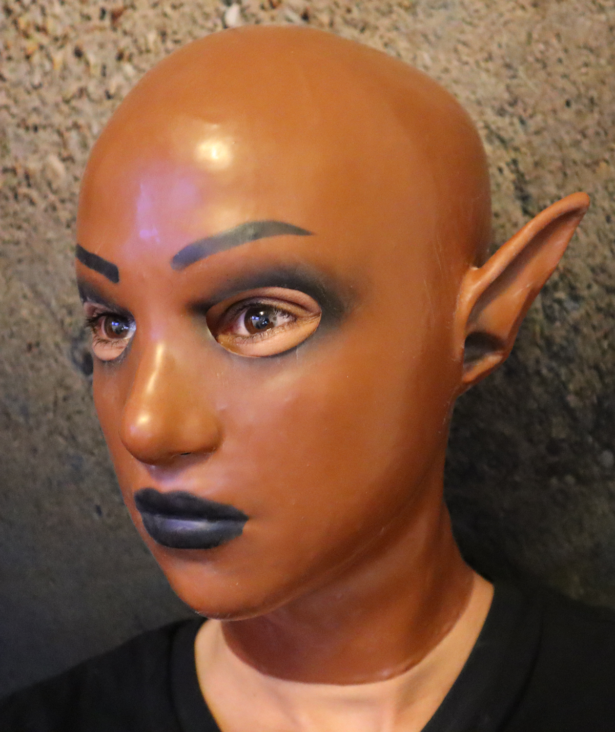 Elf hood - brown with painted features (machine prototype batch 7)